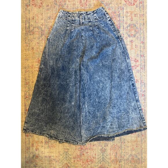 Vintage Bonjour Acid Washed Extreme Wide Leg Pants Culottes - Picture 8 of 8